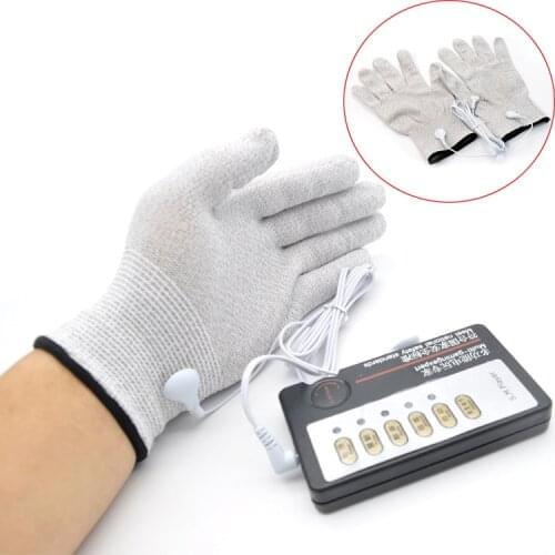 Electric Shock Fiber Therapy Massage Gloves Sex Conductive Fiber Electrode Gloves Breast Body Electric Stimulator Adult Sex Toy