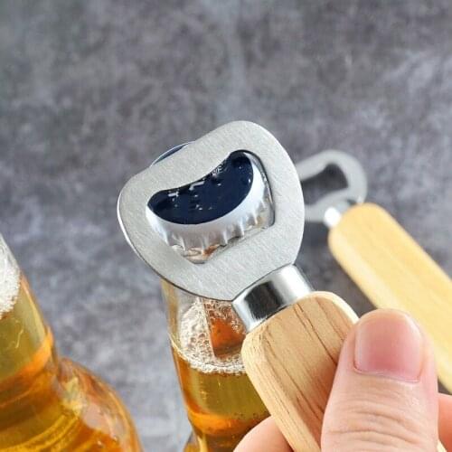 Portable Wine Opener Bartender Bottle Opener Rubber Wood Handheld Wine Beer Soda Glass Cap Bottle Opener for Home Kitchen Bar