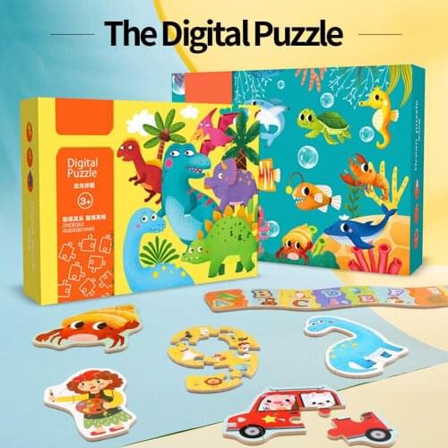 Kid Cute Dinosaur Vehicle Jungle Animal Wooden Jigsaw Puzzle Early Education Toy