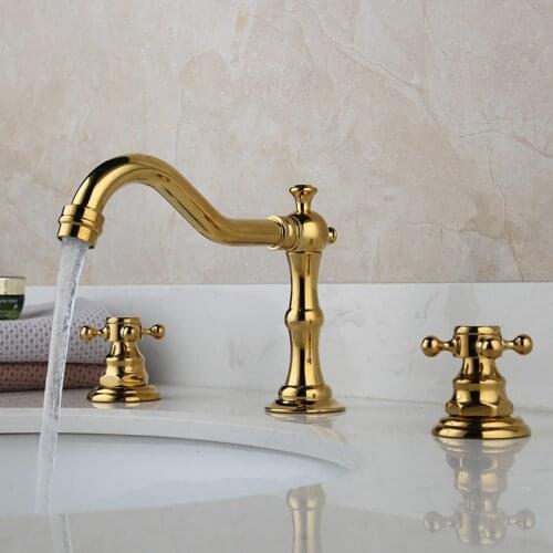 Luxury Golden Basin Faucet 8 inch Widespread Bathroom Sink Faucet 3 Hole Deck Mounted Tub Sink Mixer Tap Dual Handle