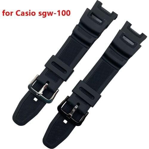 Silicone strap For Casio SGW-100 Smart watch Waterproof Black Wristbands stainless steel buckle Wriststrap women men Bracelet