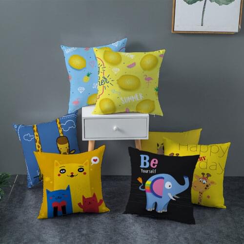 Modern Nordic Style Cartoon Print Yellow Blue Cushion Cover Hot Thick Plush Kids Room Decorative Pillow Case Sofa Chair Pillows