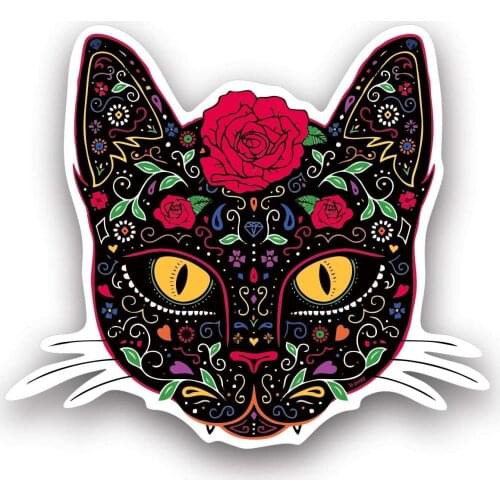 Reflective Traders Sugar Skull for Vinyl Stickers for Water Bottles - Cat Car Color Sticker for Women Horror Decor Cat Car Decal