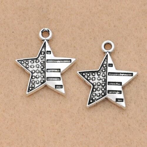 Tibetan Silver Plated USA Flag Star Charm Pendants for Jewelry Making Bracelet Handmade Jewelry DIY Accessories 20mm