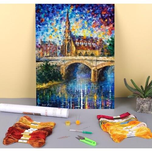 Castle By The River Printed Fabric 11CT Cross Stitch DIY Embroidery Kit DMC Threads Craft Handiwork Handicraft Design