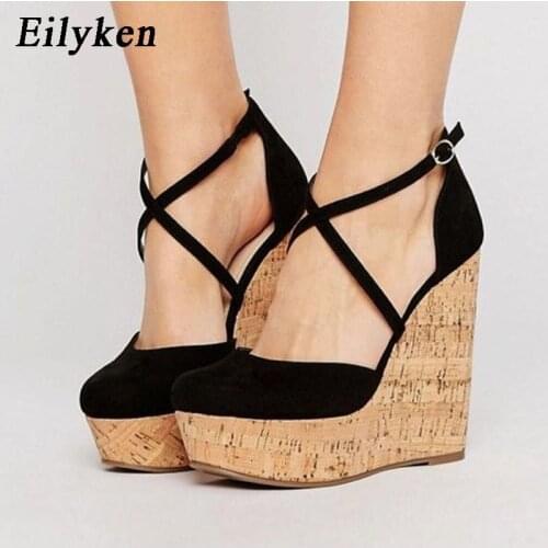 Eilyken Brand Design Sexy Platform Wedges high heels Shoes sandals woman Straw Summer Party ankle-wrap Shoes Woman sandals
