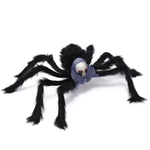 75cm Black Skull Spider Halloween Decoration Haunted House Prop Indoor Outdoor Giant Decor Scared Horror Giant Plush Spider