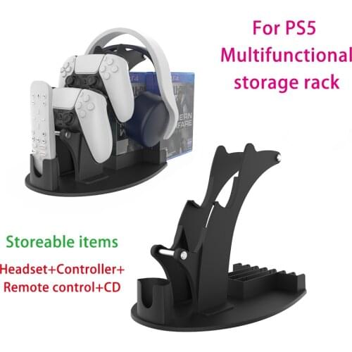 4-in-1 Universal Desktop Stand for Ps5 cController + CD + Remote Control + Headset Multifunctional Storage Rack