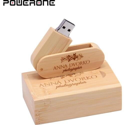 POWERON (over 10 PCS free LOGO) Wooden USB+ box USB Flash Drive pendrive 64GB 16G 32GB Memory stick for photography wedding gift