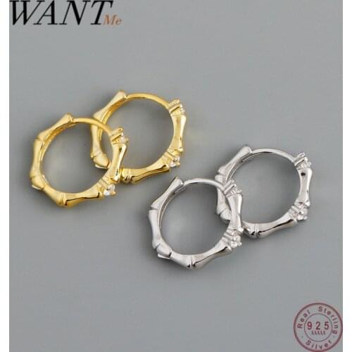 WANTME Real 925 Sterling Silver Fashion Gothic Zircon Bamboo Ear Buckle for Women Chic Charming Korean Hugging Earrings Jewelry
