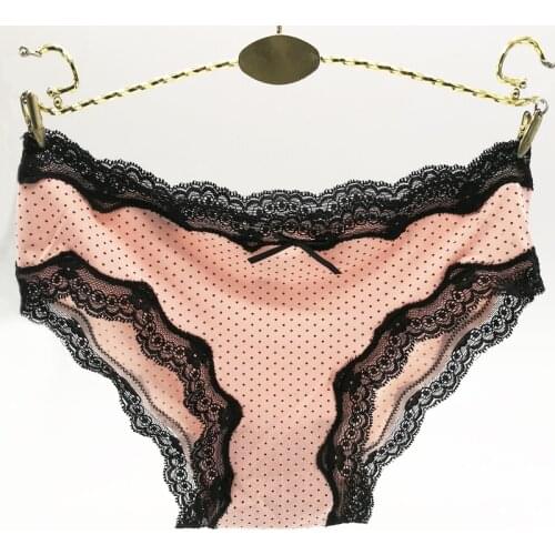 1 Pieces Dot Cure Lace Briefs Underwear Woman Striped Lingerie Low Waist Cotton White Pink New Good Quality Soft Female Panties