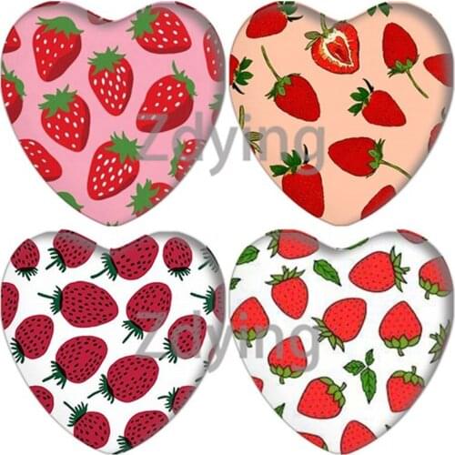 Zdying 10pcs Red Fruits Strawberry Heart Shape Glass Cabochon Photo Cameo Charm Settings DIY Keychain Brooch Jewelry Findings