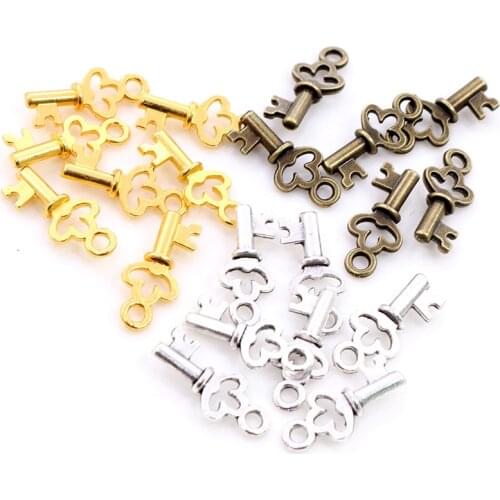 17x7mm 50pcs Antique Bronze Gold Silver Plated Key Handmade Charms Pendant for Bracelet Necklace DIY Jewelry Making