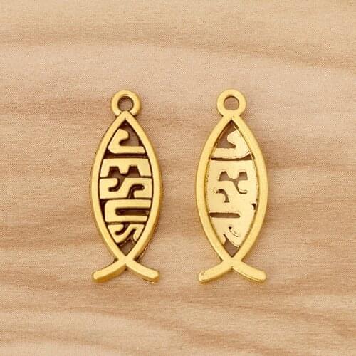 20 Pieces Antique Gold Jesus Fish Charms Pendants for Necklace Bracelet Earring Jewellery Making Accessories 27x10mm