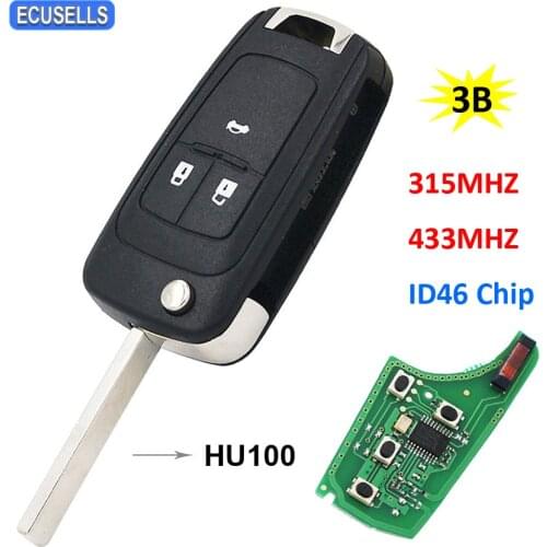 3 Button Remote Car Key 315Mhz 433Mhz ID46 Chip HU100 Uncut Blade for Opel Vauxhall Astra J Zafira C Mokka Adam Karl Insignia