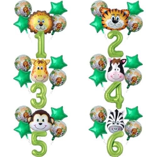 6pcs/lot Birthday Kids Jungle Animal Air Balloon Safari Zoo Theme Tiger Lion Cow Monkey Zebra Baby Shower Party Decor Ballon
