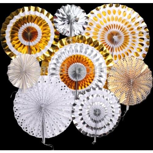 8pcs/Set Glitter Paper Pinwheel Folding Hanging Fan Backdrop Party Decoration