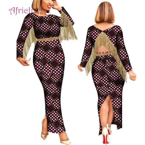 African Large Size Womens Clothing Fringe Wedding Bodycon Sexy Low Split Dress Elegant Backless Evening Party Sashes Maxi WY673