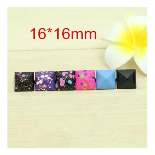 Free Shipping -130 pcs NEW Color Plump Pyramid Claw Spike Rivet Studs Spots 16*16mm Square Metal Rivet,Mixed Colors