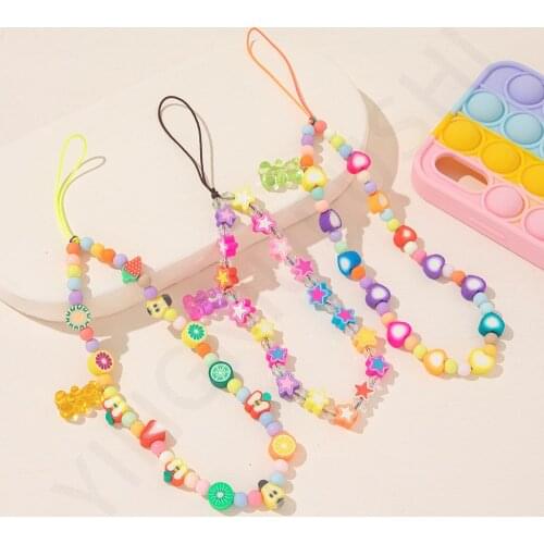 Bohemian Acrylic Love Beaded Cell Phone Lanyard Fashion Heart Beaded Phone Chain Mobile Phone Pendant Ornaments