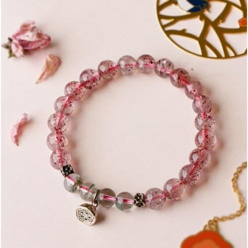 Crystal Bracelet Silver Green ghost strawberry crystal wealth Peach Flower Bracelet female Pink Crystal Bracelet simple