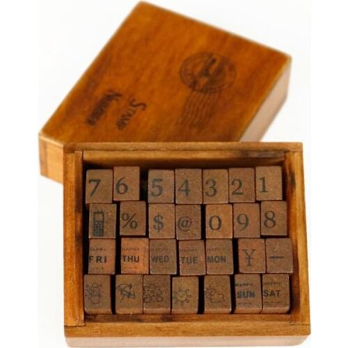 NEW Retro wood box stamp, Number, weather &week design wood Stamp 4sets/lot