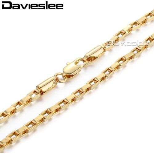 Davieslee Gold Filled Box Chain Necklace for Men Women Wholesale Fashion Jewelry Gift Mens Necklaces Chains 3mm 18-36inch LGN376