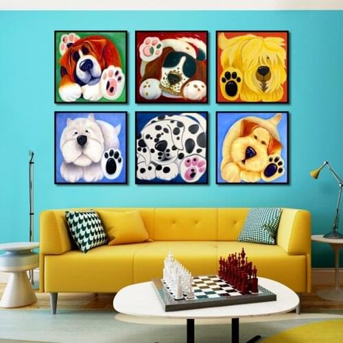 Cartoon Pet Dogs Canvas Cute Lovely Wall Art Posters And Prints Hanging Wall Picture For Living Room Bedroom Decoration