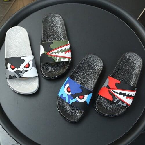 Kids Cartoon Shark Slippers Boys Summer Sandals Baby Non-Slip Flat Beach Shoes Toddler Swimming Slipper Girls Bathroom Flip Flop