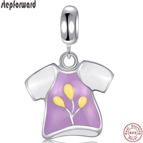 DIY Beautiful fashion T-shirt Enamel Design 925 Sterling Silver Bracelet Nice Handmade Pendant Charm Silver Jewelry Gift