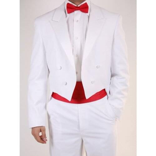 Custom Made To Measure White Evening Tailcoats With Peak Lapel, Bespoke Wedding Tailcoat Suit,Tailored Groom Long Tail Tuxedos