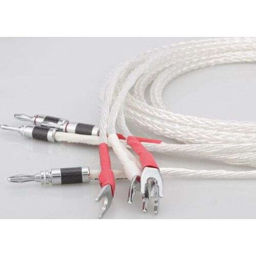 2020 Pair 8ag Pure Silver plated OCC Hifi Speaker Cable Hi-end Speaker Wire for Amplifier and CD banana plug to spade plug
