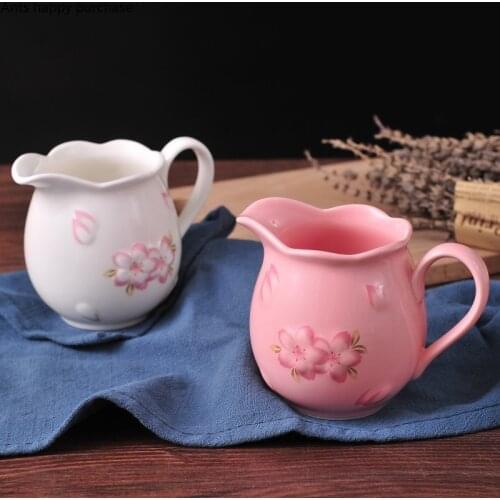 Cherry Blossoms Ceramic Milk Jug White Pink Milk Cup Candy Jar Coffee Accessories Coffeeware Milk Tank Decoration Storage Tank