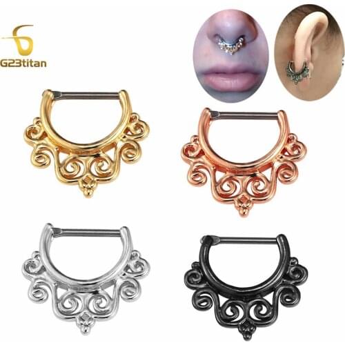G23titan 16g G23 Tianium Flower Petals Septum Clicker Nose Ring Piercing Stud Jewelry