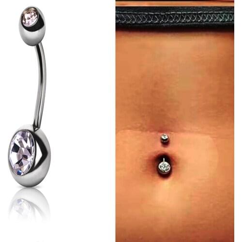 Crystal 12-color Simple Long Rod Belly Button Ring Barbell Barbell Pendant Body Piercing Belly Ring Men and Women Body Jewelry
