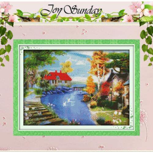 The Red House near the Lake Counted Cross Stitch 11CT 14CT Cross Stitch Set Scenery Cross-stitch Kit Embroidery Needlework