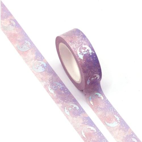 1PC 15MM*10M Gold Foil Moon Lunar Eclipse Designs Washi Tape Wide Sticky Adhesive Tape Scrapbooking Album DIY Decorative Tape