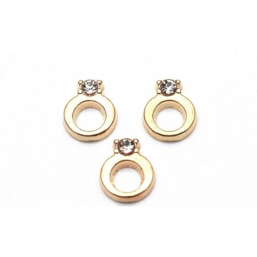 Hot selling 10pcs/lot crystal golden ring Floating charms Alloy Charms Living glass Memory Lockets DIY Jewelry