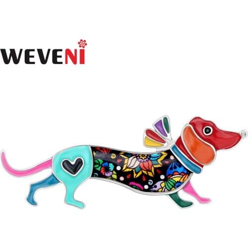 WEVENI Metal Enamel Dachshund Dog Brooches Cute Animal Jewelry Women Girls Teen Pin For Scarf Clothes Decoration Pet Lovers Gift
