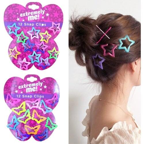 Cute Kids Pentagram Hair Clips Glitter bb Butterfly Clips Colors 12pcs Kids Asymptotic Candy Color Star Girls