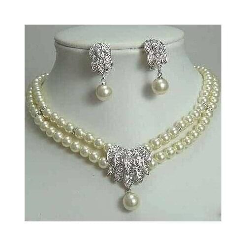 Fancy Bridal Jewellery Akoya Pearl Necklace Earring color Fashion Free shipping