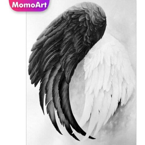 MomoArt DIY Diamond Mosaic Feather Diamond Painting Wing Cross Stitch Set Embroidery Black White Needlework Holiday Gifts