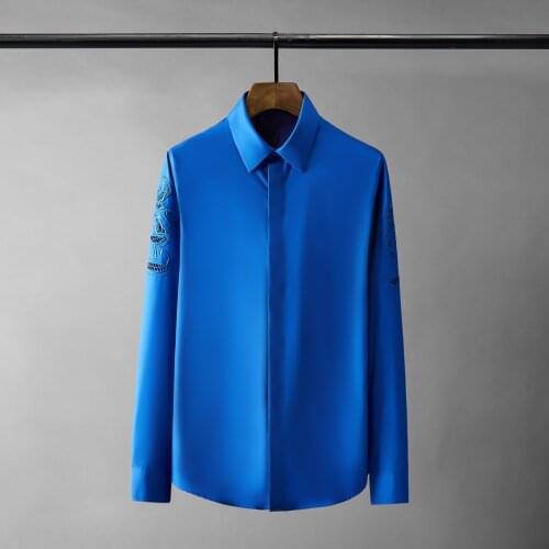 Minglu Hollow Out Flower Embroidery Male Shirts Luxury Long Sleeve Casual Mens Dress Shirts Fashion Slim Fit Party Man Shirts