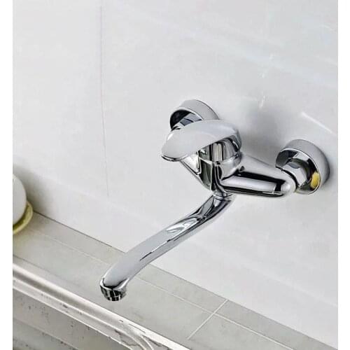 Wall Mounted Kitchen Faucet 360 Degree Swivel Pipe Lengthened Basin Sink Tap Cold and Hot Water Mixer Tap Bathtub Shower Faucet