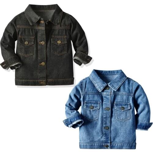 VOGUEON New Children Spring Autumn Long Sleeve Clothing Casual Solid Denim Jackets for Boys Girls Coat Cowboy Outwear Jeans Kids