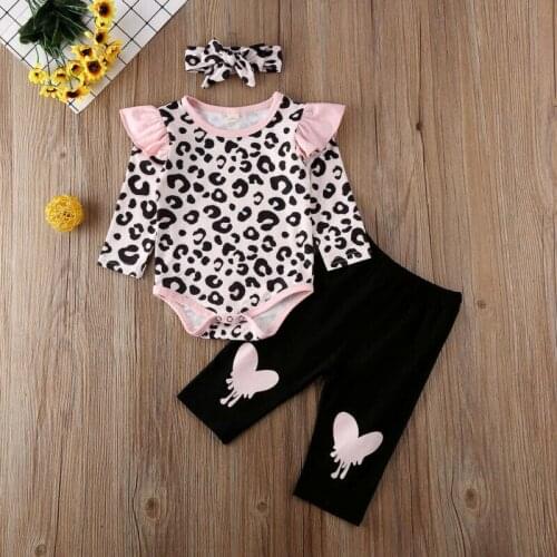 Newborn Infant Baby Girls Clothes Leopard Romper Pants Outfits Autumn Winter Casual Baby Girl Clothing Sets