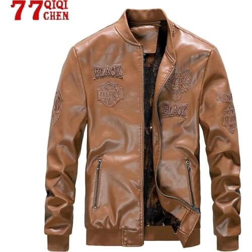 Autumn Leather Jackets Men Winter Fleece Motorcycle Jackets High Quality Business Coat New Stand Collar Warm Coats Male M-4XL