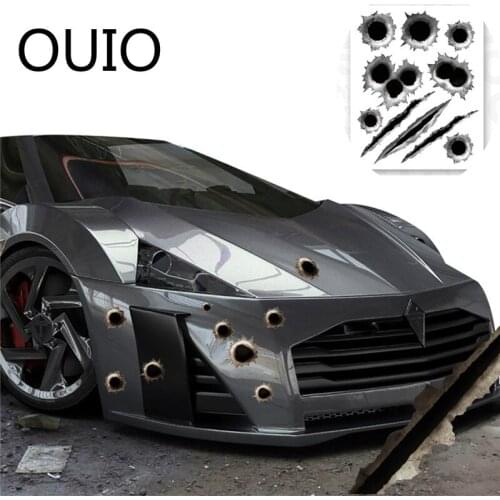 OUIO 3D Cool Bullet Hole Car Stickers Accessories for Opel Insignia Vectra C Mokka Skoda Rapid Fabia Superb Audi A3 A4 B8 B7