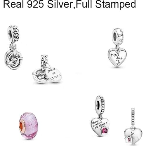 Intertwined Pendants Home Heart Charms Bracelet Beads Fits Brand Original Bangles DIY Engagement Jewelry