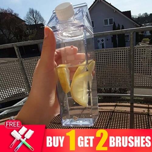 500ml Plastic Clear Milk Carton Square Water Bottle Reusable Juice Transparent Sport Leakproof Cup Milk Drinking Water Bottles